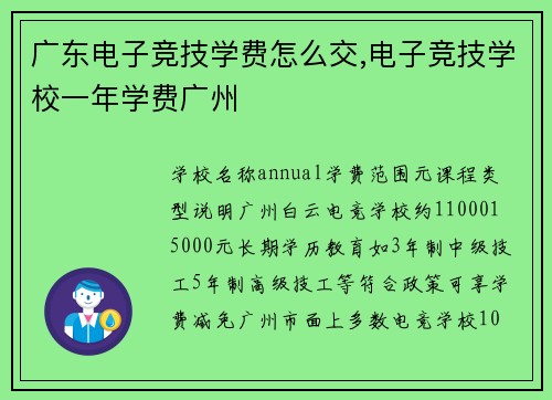 广东电子竞技学费怎么交,电子竞技学校一年学费广州